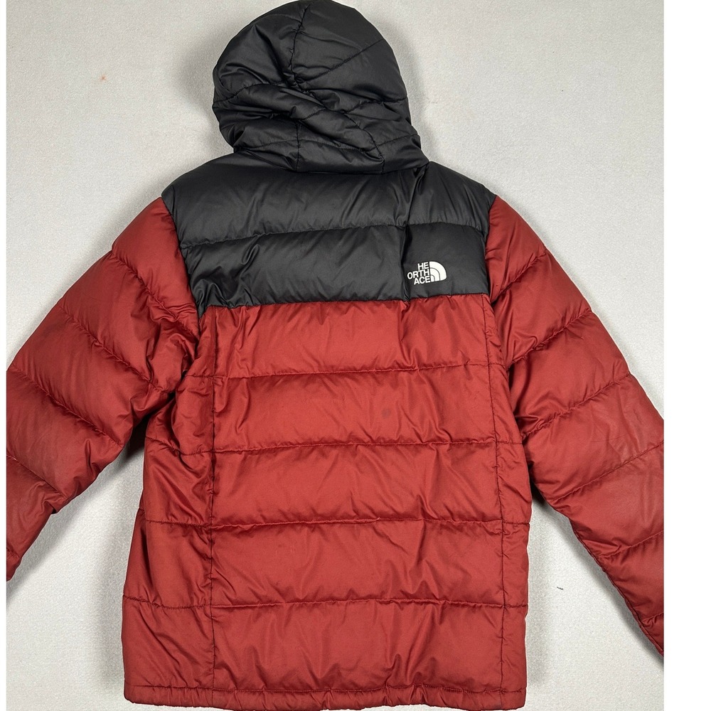North Face Down Puffer Coat Mens Small Hooded Red Black Jacket 550 fill Winter